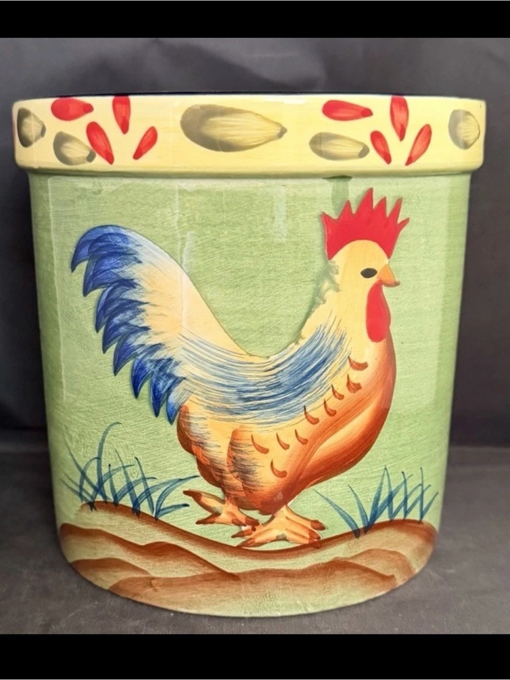 Rooster Counter Multicolored Utensil Holder Farmhouse Country EUC